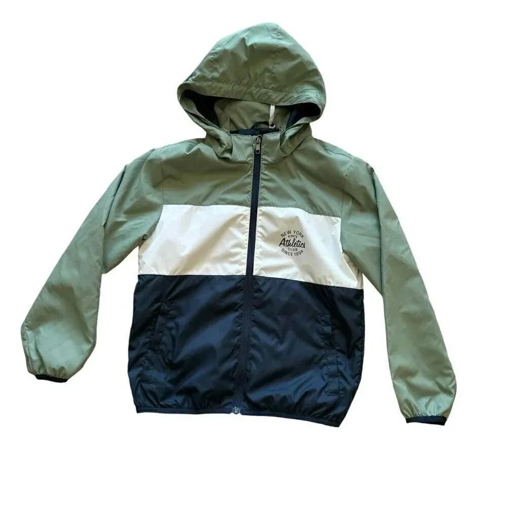 H& M Mint Blue Color Block  Lightweight Windbreaker Lined SZ 6-7 #2230